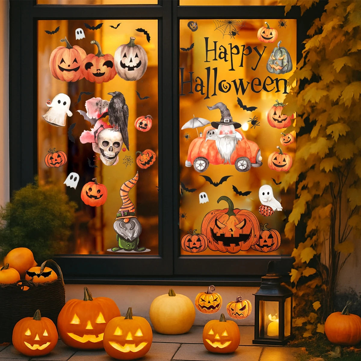 Halloween Window Sticker Halloween Theme Party Home Window Decoration Pumpkin Bat Window Stickers Trick or Treat Party Supplies