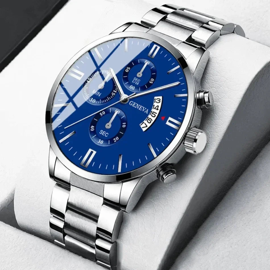 3pcs/set Fashion Business Men's Watch Calendar Alloy Male Watch Bracelet Necklace Jewelry Set Deal Choice for Gifts To Men