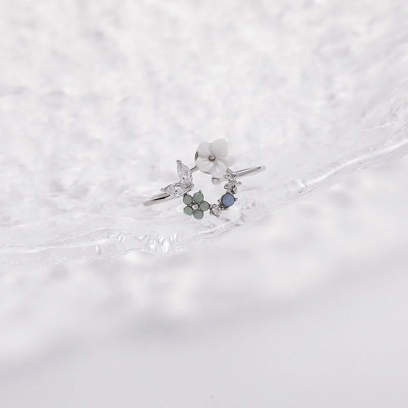 Vintage Rose Flower Rings For Women Korean Style Adjustable  Sakura Princess Finger Ring Bride Wedding Engagement Party Jewelry