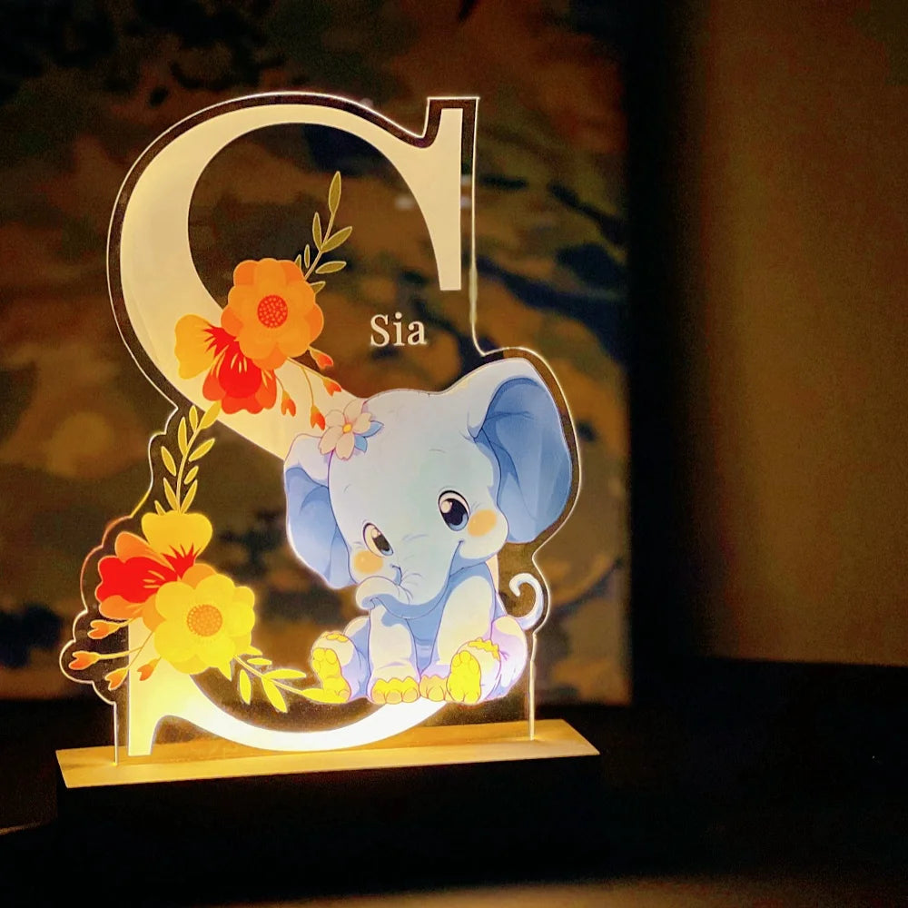Personalized Kids Animal Lamp Custom Name Night Light Children Baby Bedroom Decoration Nursery Neonate Birthday Christmas Gift