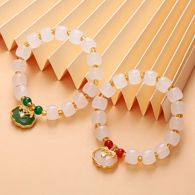 Natural White Opal Lucky Wealth Gelang Bracelet Beaded Bracelet Charm Lucky Wealth Bracelet for Men and Women Trendy Jewelry