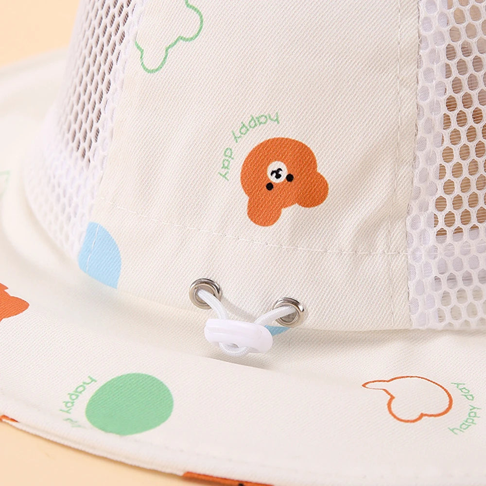 Baby Fisherman Hat Cartoon Bear Mesh Summer Bucket Hats Sun Protection Windproof Boys Girls Caps For Kids 2-6 Years