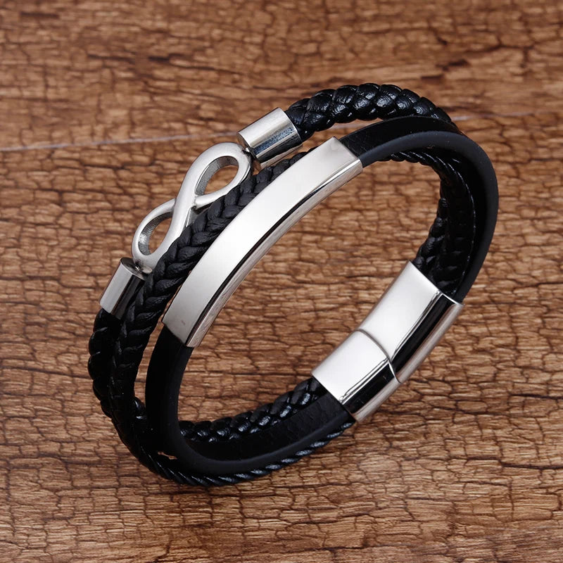 Classic Double-layer Accessories Specially Designed Stainless Steel Men's Leather Bracelet Multi-Color Combination Surprise Gift