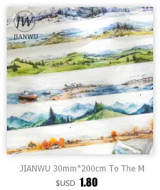 JIANWU 80mm*200cm Road View Series Vintage Travel Flower Landscape Material Collage Washi Tape Creative DIY Journal Stationery