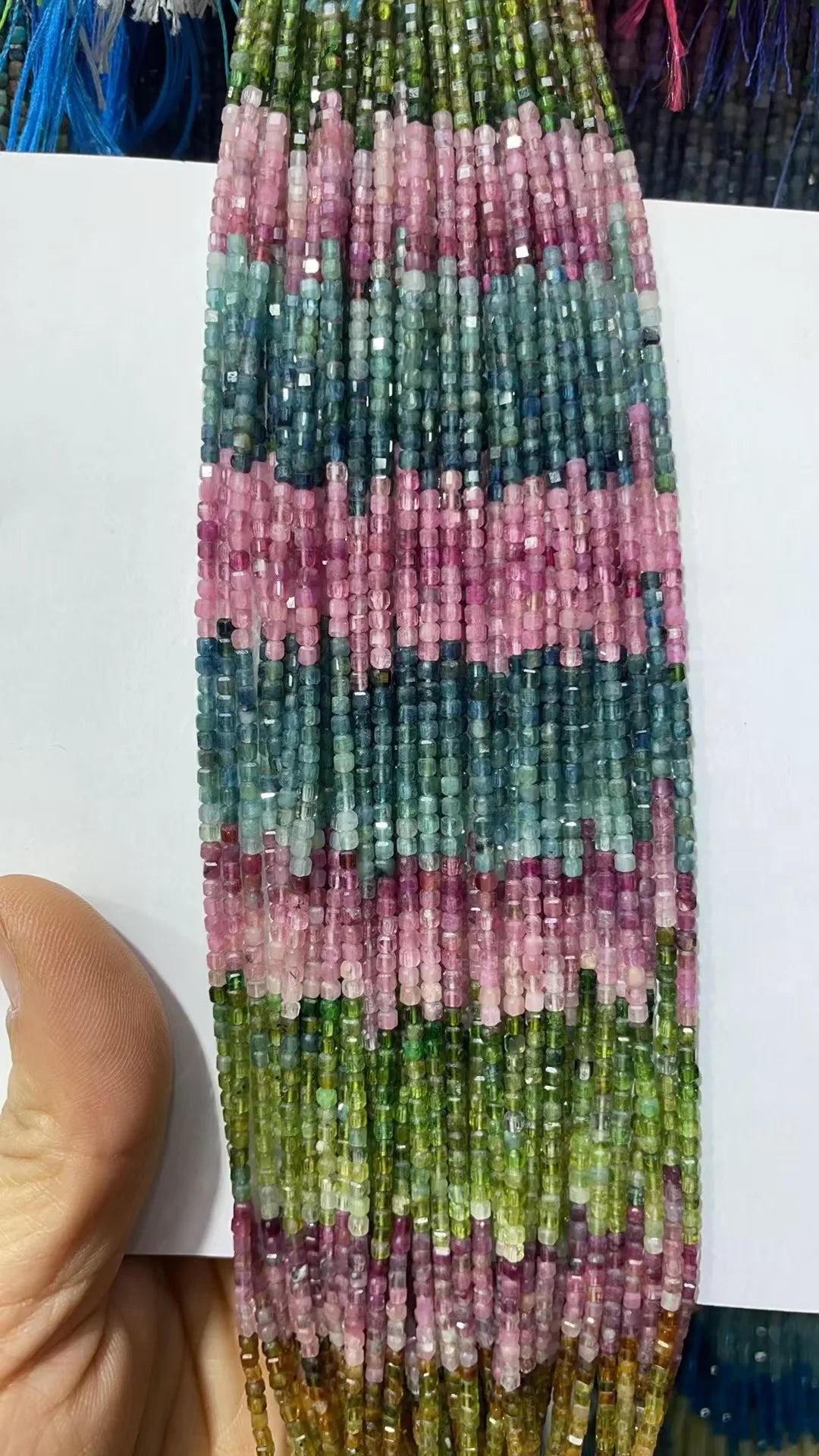 Natural Rainbow Tourmaline Cube Faceted 2.5X2.5mm Length38.5cm