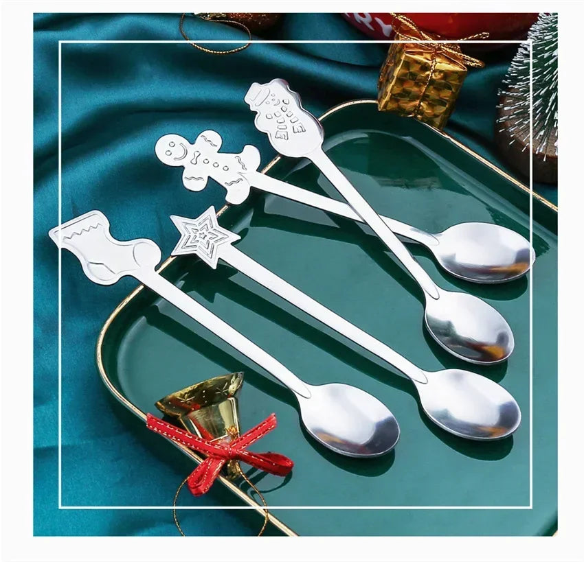 Christmas Gift Elk Christmas Tree Dessert Spoon Cutlery Spoon Set Fruit Coffee Spoon Cutlery Wed Christmas Gift