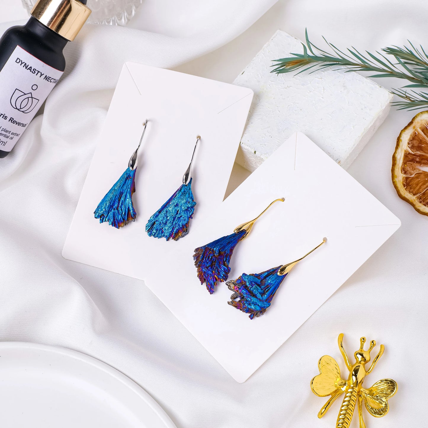 Natural Blue Tourmaline Crystal Earrings Reiki Healing Stone Increase charm Health Amulet for Girl Womans Charm Gifts