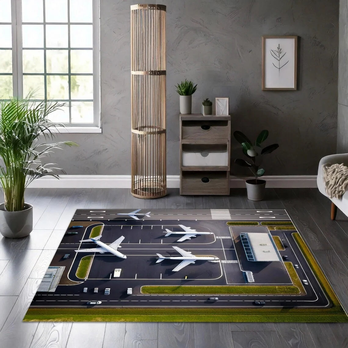 Airport Overlooking Map Theme Carpet for Living Room Decor Kid's Play Mat Sofa Rug Bedroom Bedside Rug Man's Cave Christmas Gift
