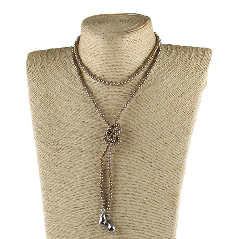 Mini Brown Crystal Beads Statement Necklaces Glass Beads Neck Long Water Drop Necklace