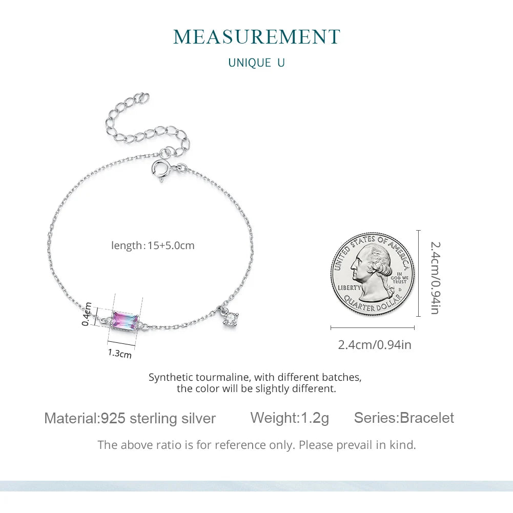 Bamoer 925 Sterling Silver Synthetic Tourmaline Bracelet for Women Fine Jewelry Fashion Adjustable Bracelet Fine Jewelry BSB092