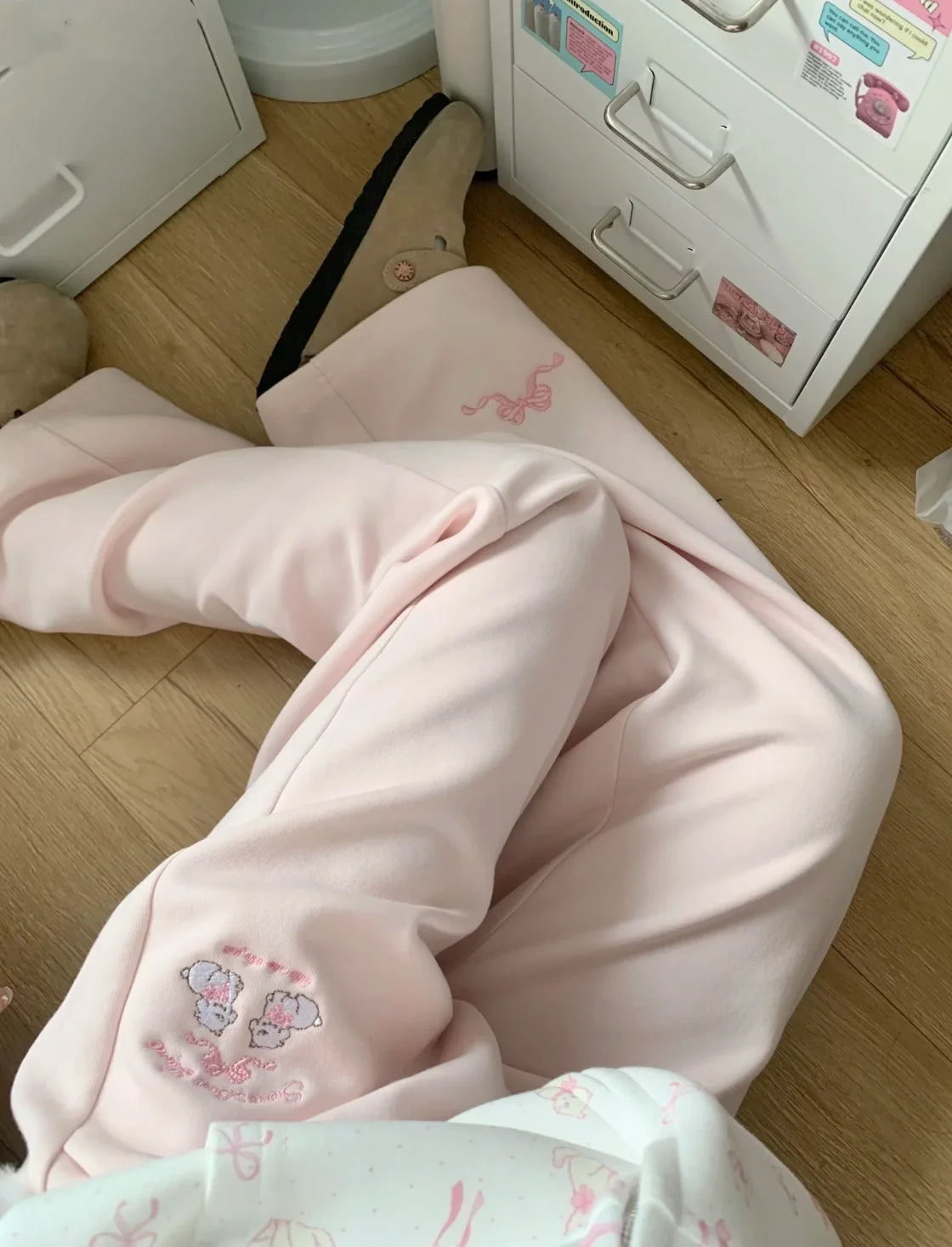 Sweet Girl Cute Straight Pants Spring New Casual All Match Sports Sweatpants Elastic Waist Cartoon Y2k Aesthetic Women Pants