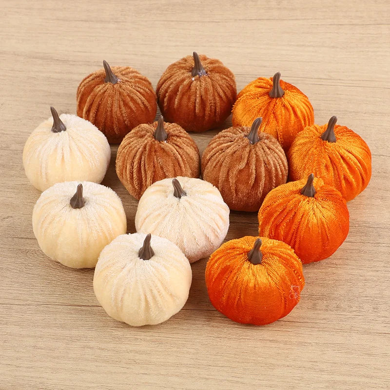 1set Artificial Flannel Pumpkin Models for Autumn Fall Thanksgiving Halloween Party Table Decoration Home DIY Craft Wreath Gifts