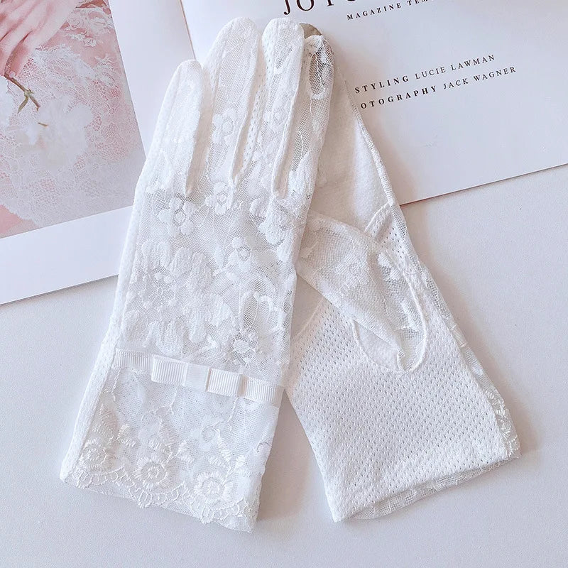 New Women's Summer Ice Silk Lace Anti Ultraviolet Thin Electric Car Driving Anti-skid Breathable Cool Sun Protection Gloves