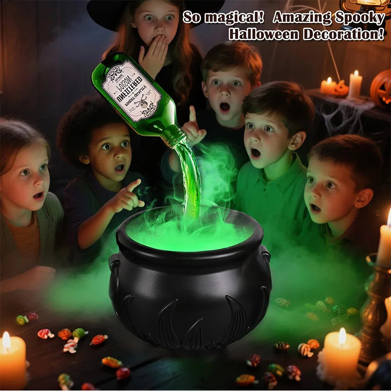 Halloween Witch Cauldron With LED Light & Fog Mist Maker Skeleton Decor for Spooky Hocus Pocus Party, Home, Halloween Party