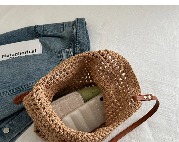 Large Capacity Weaving Shoulder Bags For Women Daily Used/Vacation, Casual Tote Straw Beach Bag, Handbags For Shopping/Commuter
