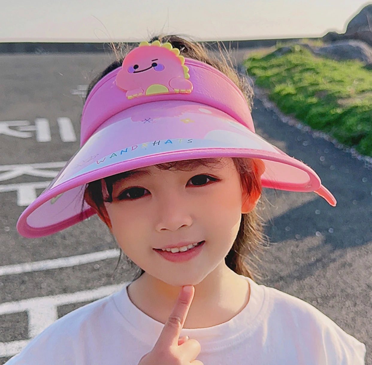 Children's Summer Sun Hat with Fan Sun Protection Hat Cartoon Outdoor Sun Protection Hollow brim Open Top Sun Protection Hat