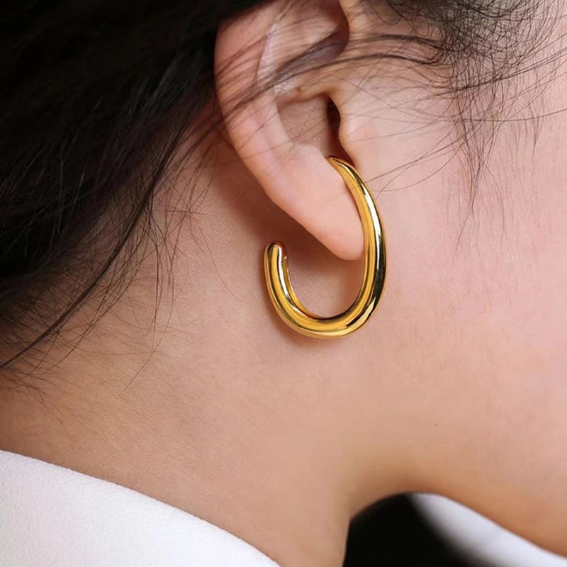 New Geometric C Shaped Statement Earring Stainless Steel Gold Plated Stud Earrings for Women Tarnish Free Fashion Jewelry Gift