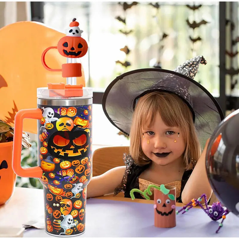 10mm Halloween Straw Dust Cover For Stanley Pumpkin Spider Series Halloween Straw Hat Creative Festival Cup Decor Accessories