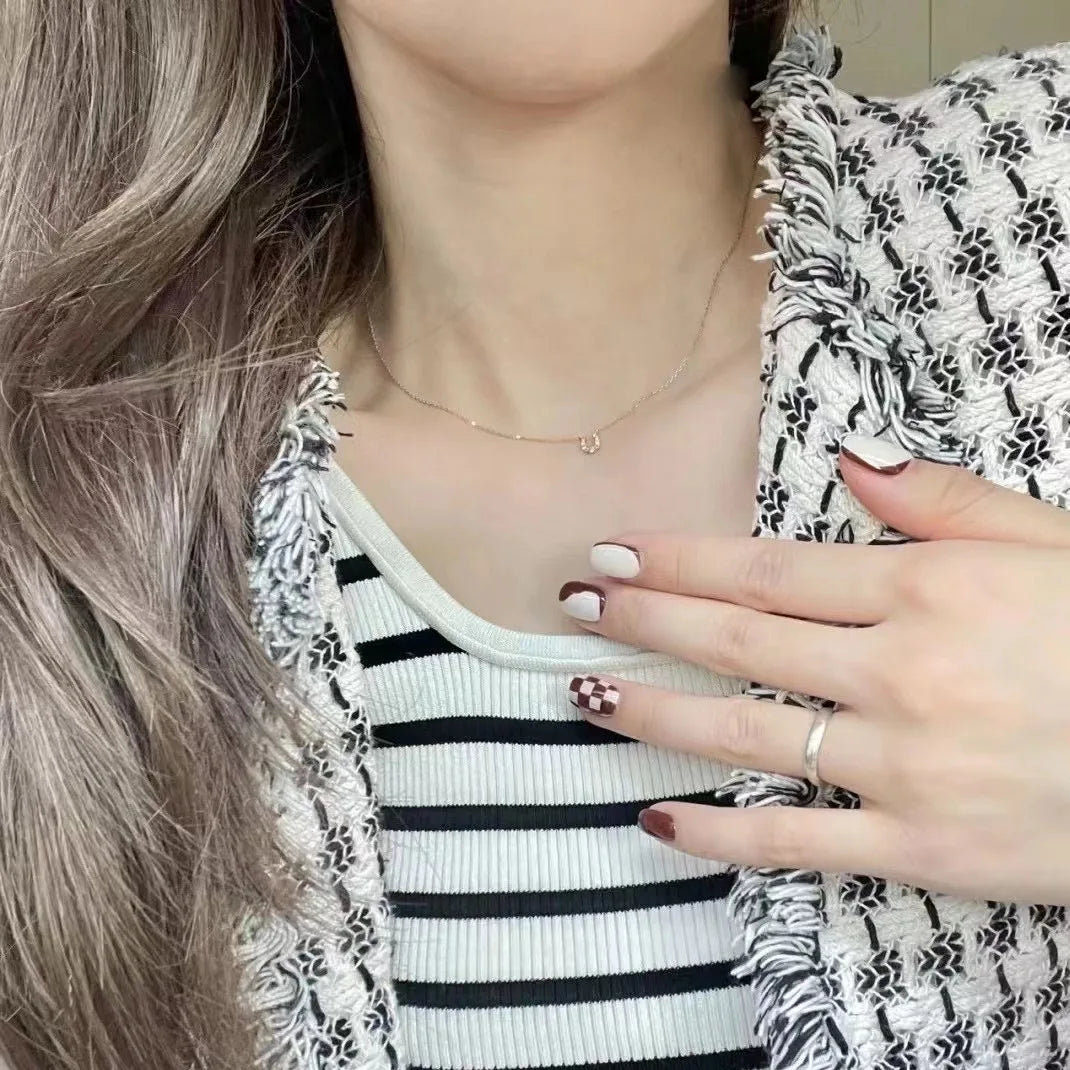 S925 sterling silver necklace U horseshoe pendant women's Plated 14K gold simple 2024 New style collarbone necklace