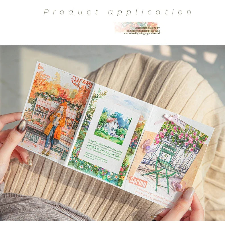 JIANWU 80mm*200cm Road View Series Vintage Travel Flower Landscape Material Collage Washi Tape Creative DIY Journal Stationery