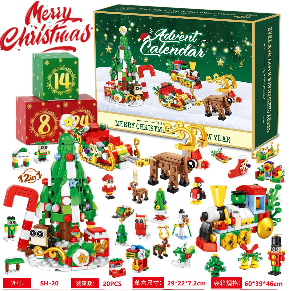 Christmas Advent Calendar Gift Box DIY Christmas Train Tree for Kids 24Days Countdown Calendar Box Surprise Party Christmas Gift