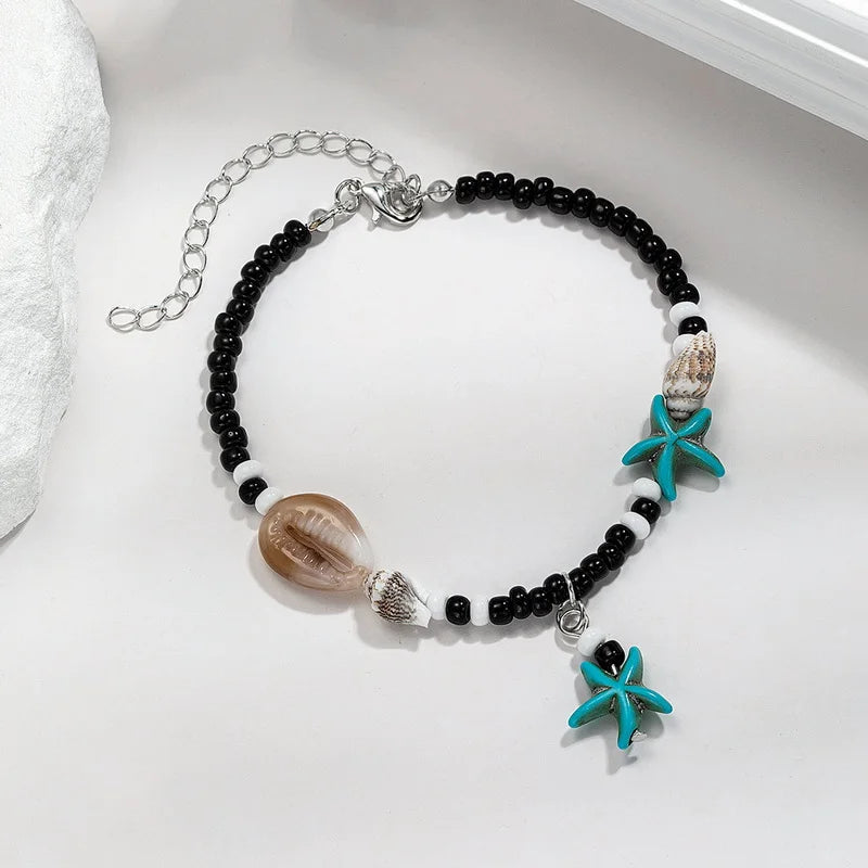 Shell Starfish Anklets for Women Bohemian Anklet Leg Rice Beads Bracelet Handmade Foot Chain Boho Jewelry Sandals Gift