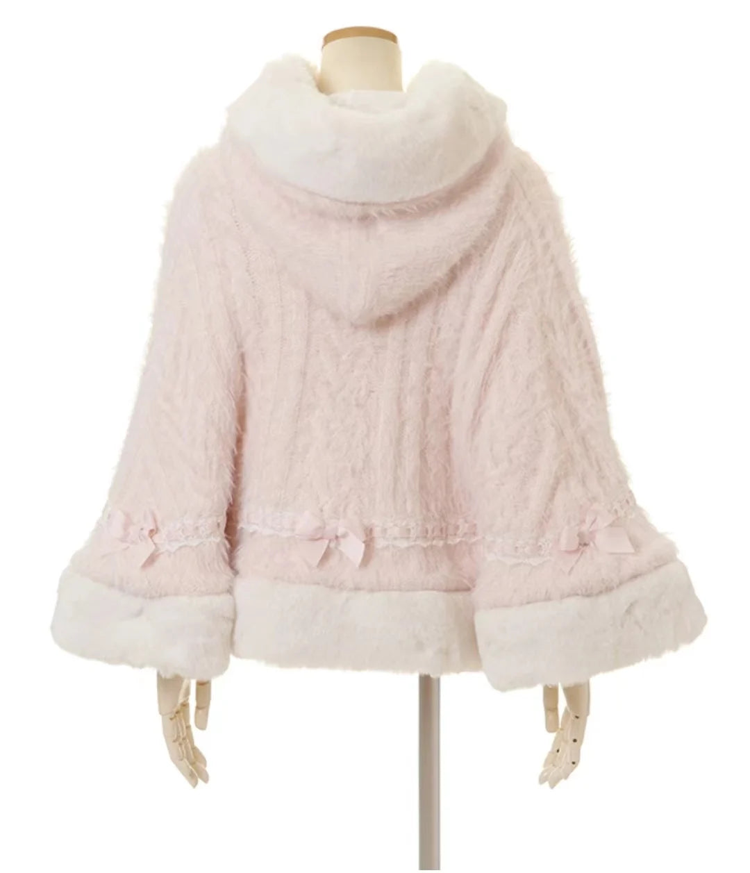 Japanese Sweet Soft Thick Women's Double-Layer Big Ribbon Hooded Knitted Cloak 3 Colors Autumn and Winter Ponchos Warm Jacket
