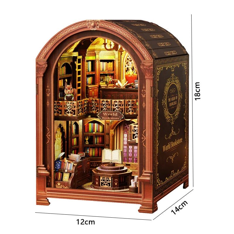 DIY Book Nook Kit Wooden Doll House 3D Puzzle Assembly Toy Home Bookend  Bookshelf Insert With Furniture Toys For Christmas Gift
