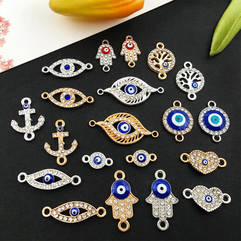 KC 2 Holes Connector Rhinestone Evil Eye Charm For Jewelry Making DIY Bracelet Necklace Bangle Accessories Supplies Wholesale