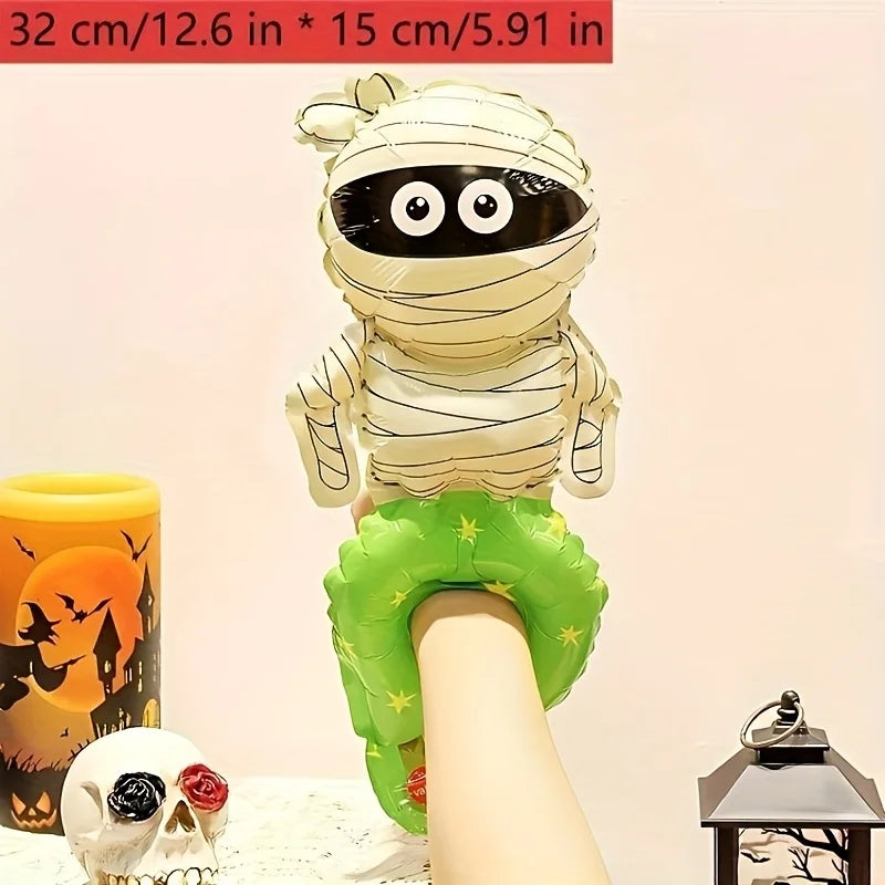 10/30/50pcs Halloween Balloon wrist strap Foil Balloons Stick Aluminum Film Inflatable Balloon Skeleton Pumpkin Hair Hoop Party