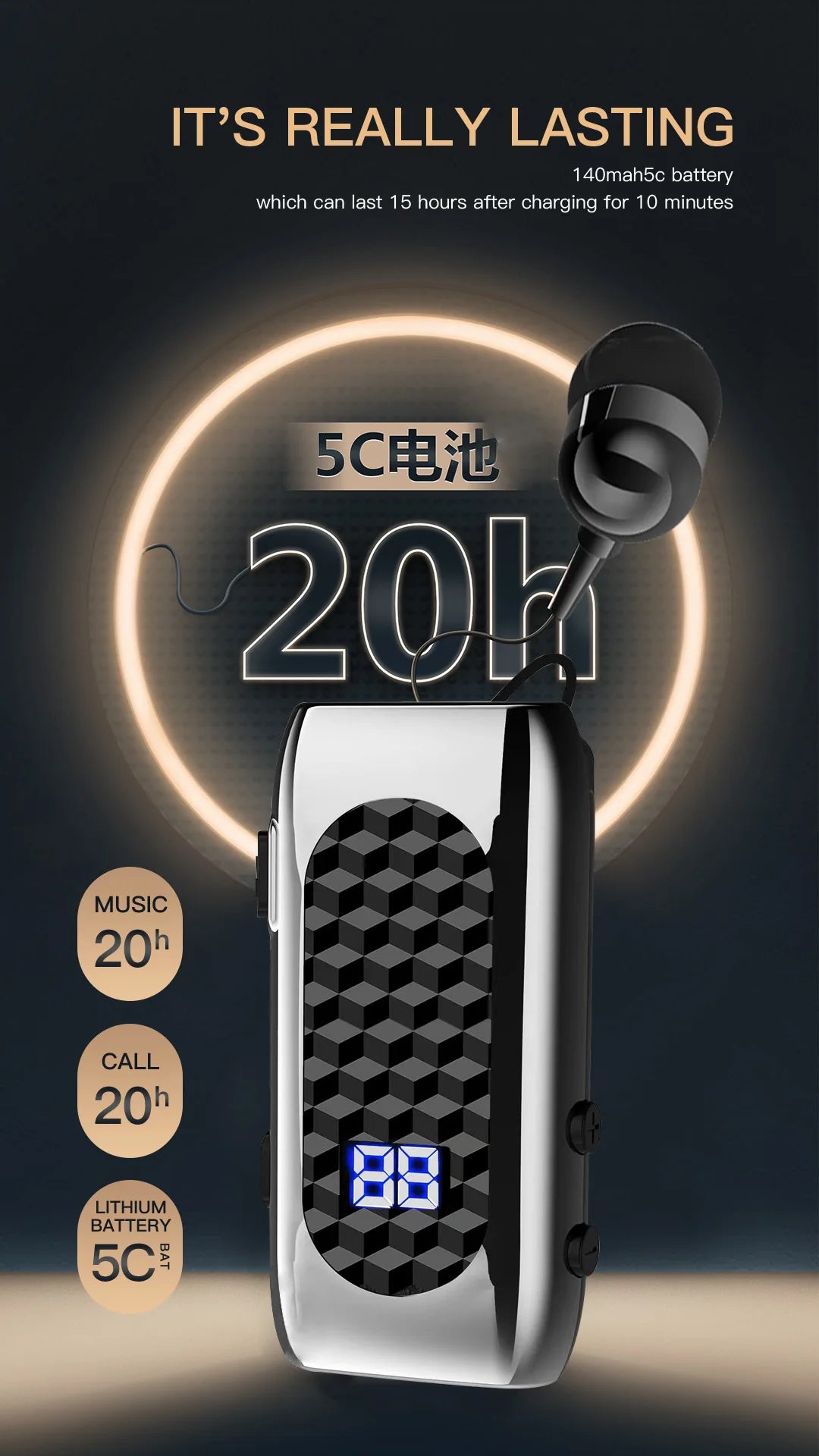 Bluetooth V5.2 Wireless Earbuds Clip On Earphone Business Headphone In-Ear Vibrating Alert