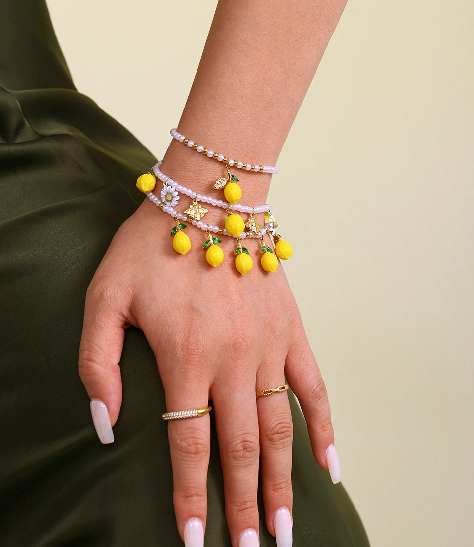 Shell Beads Bracelet With Multi Lemon Charms For Women Handmade Beaded Bracelets Matching Earrings Necklace Cute Jewelry Sets