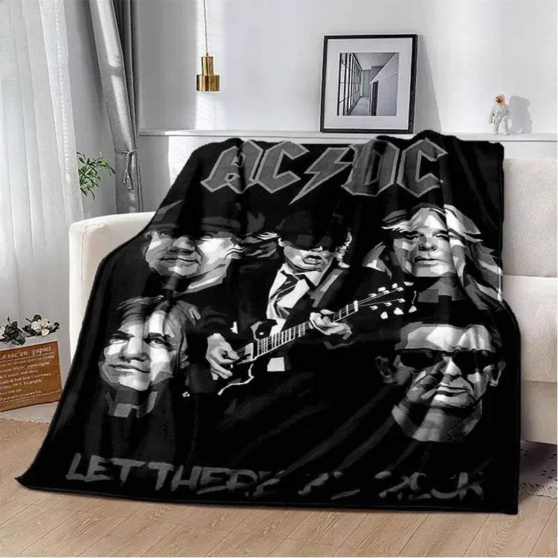 ACDC Pattern Throw Blanket Light Weight Blanket for Living Room Bedroom Kidsroom Warm Blanket Christmas Gift