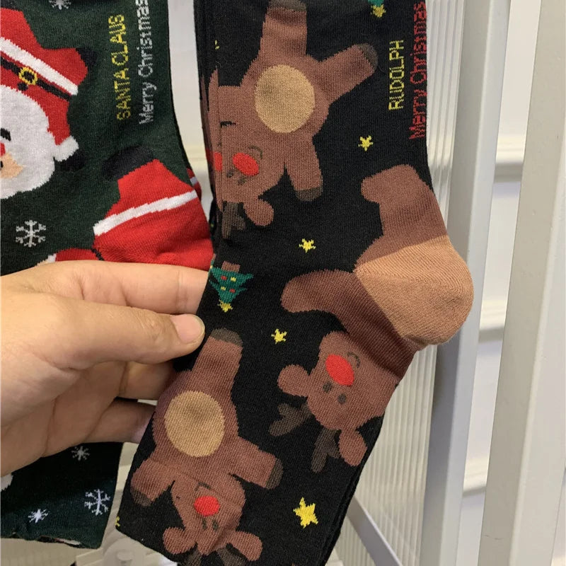(1/4 Pair) Red Snowman Christmas Socks Gingerbread Man Christmas Mid Socks Christmas Gift Socks Autumn and Winter Warmth