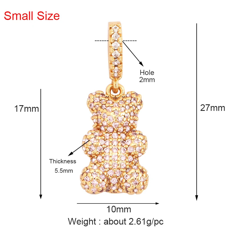 Luxury Fine Inlaid Rainbow Cubic Zirconia Charm Pendant,Cute Bear Jewelry Necklace Bracelet Making Wholesale Supplies M85