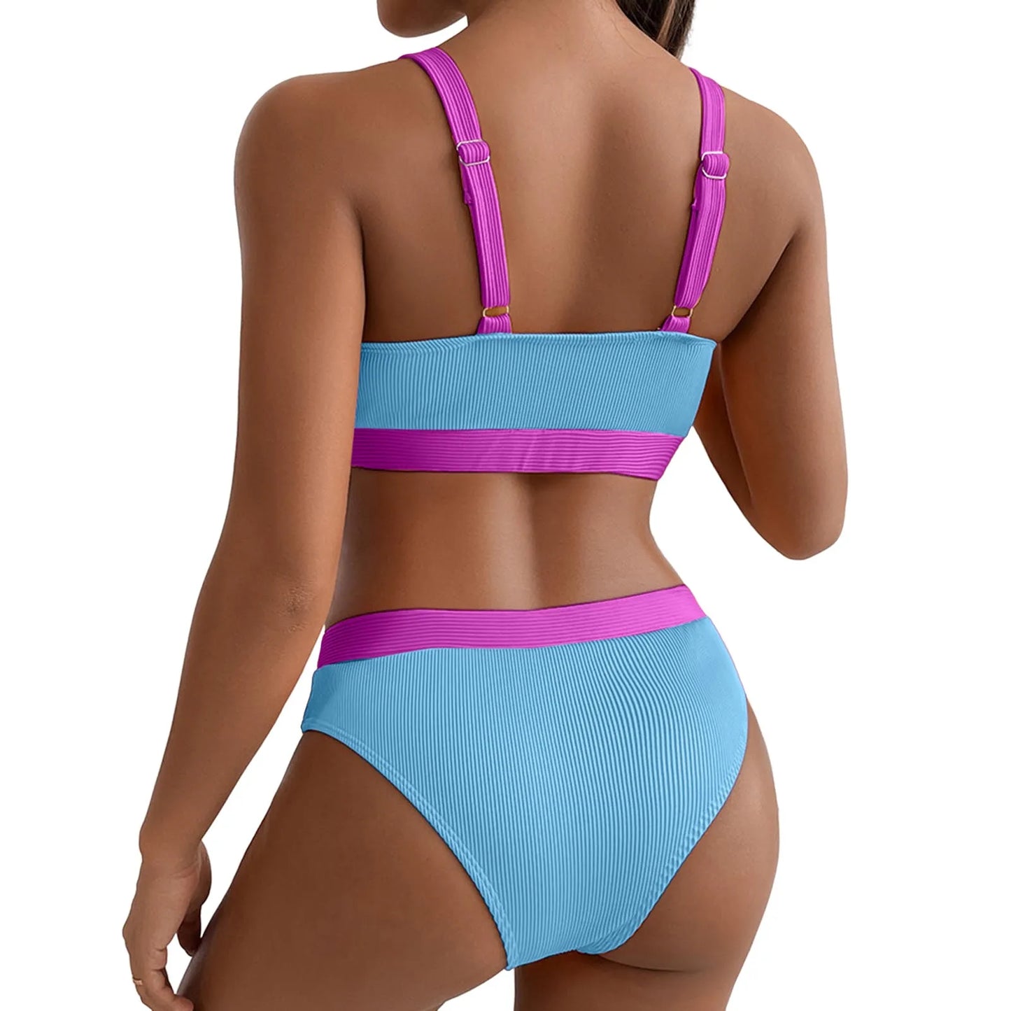 Women High Waist Bikini Female Crew Neck Push Up Bra Bikinis Print Swimsuit Female Beachwear Hip Lifting Shorts Swimwear