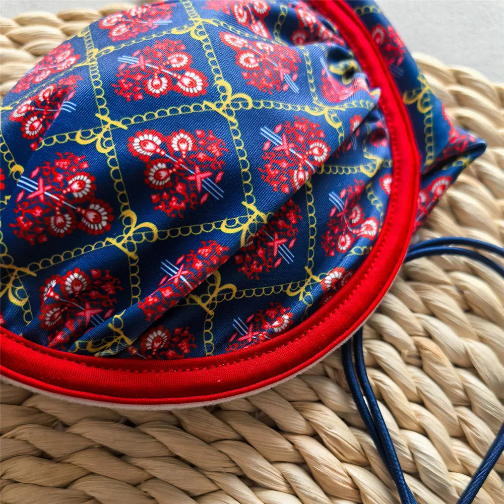 Blue Vintage Print String Thong Micro Bikini Push Up 2025 Sexy Swimsuit Women Back Knotted Swimwear Bathing Suit Bikinis Sets