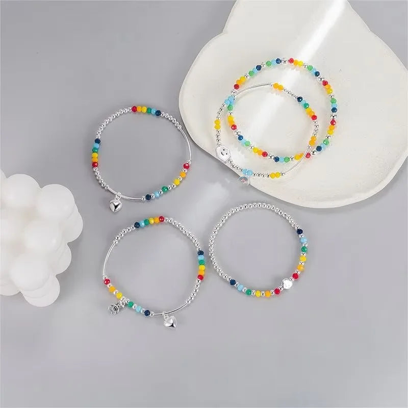 Rainbow Bear Love Beaded Pendants Bracelet for Women Y2K Elegant Trendy Handmade Bead Chain Party Jewelry Gifts