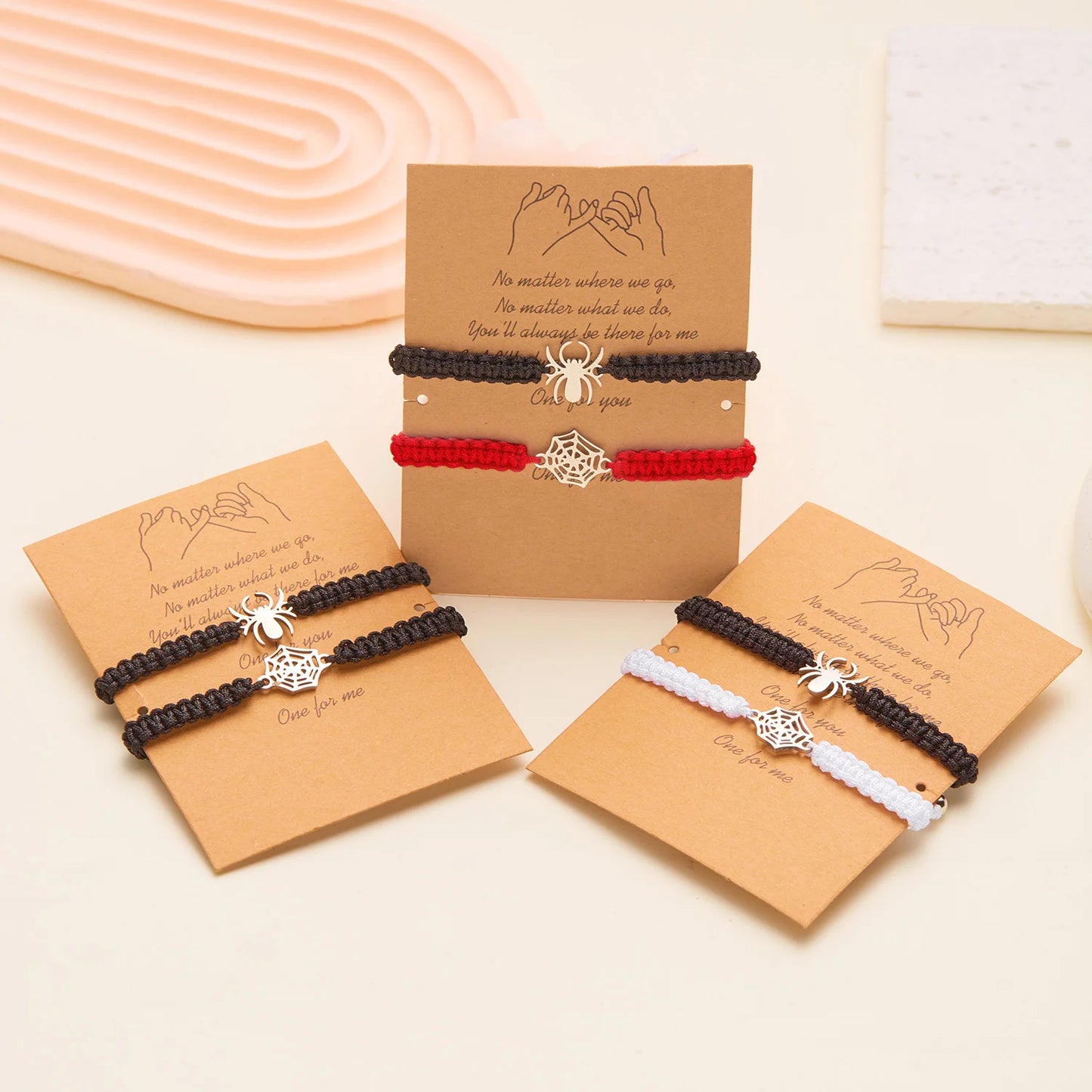 Fashion Halloween Couple Bracelets Classic Spider Spider Web Pendant Black Red Braid Rope Matching Bracelets Friendship Jewelry