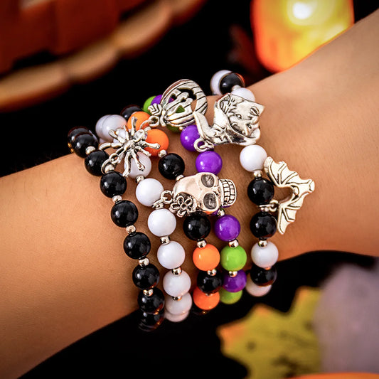 5pcs/Set Halloween Grimace Beaded Bracelet Set Holiday Party Skeleton Witch Pumpkin Head Woman Jewelry New Party Year's Gift
