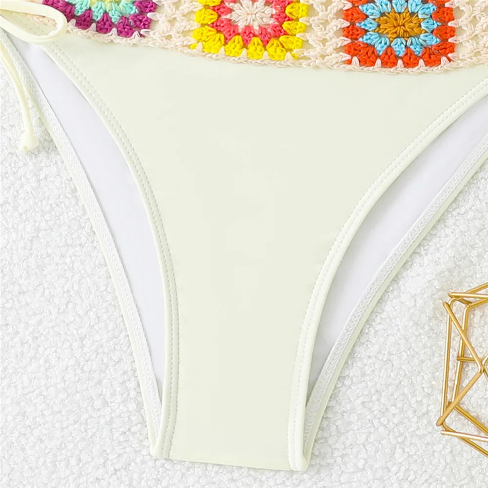 Black Thong Micro Knitted Crochet Bikini 2025 String Halter Swimwear Sexy Swimsuit Women Lace-up Bathing Suit Black Bikinis Sets