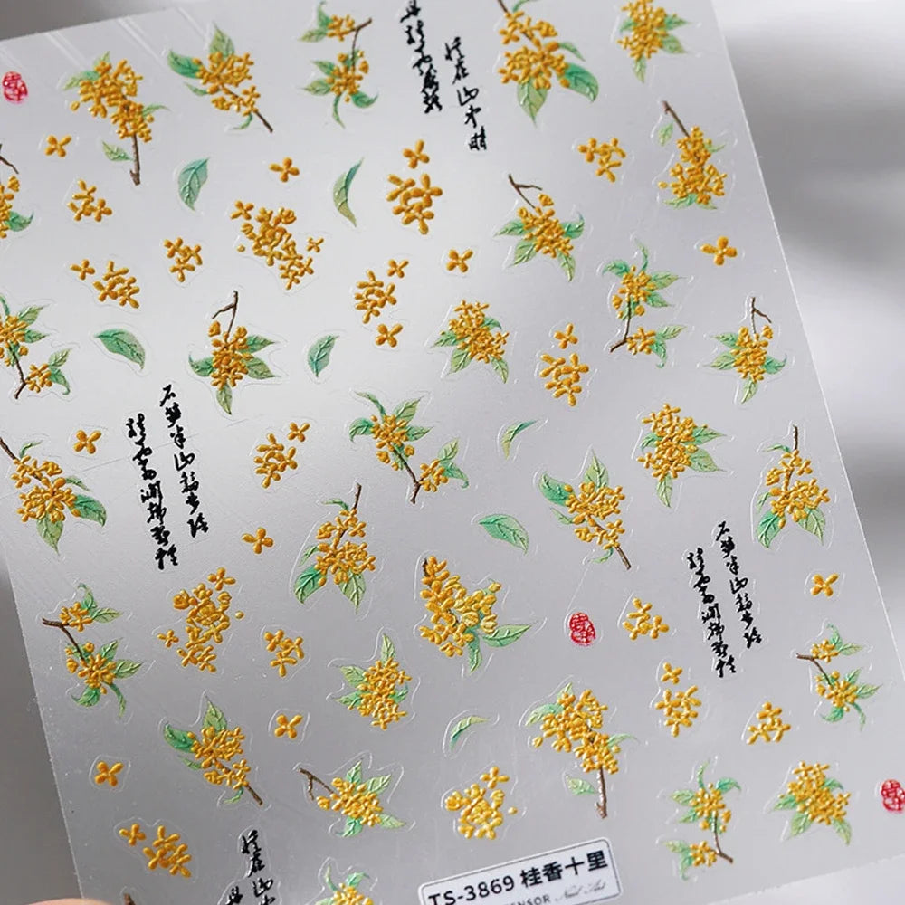 Classic Red Maple Leaves Golden Ginkgo Autumn Harvest 5D Nail Art Sticker Cute Pumpkins Ladybug Mushrooms Adhesive Manicure Deca