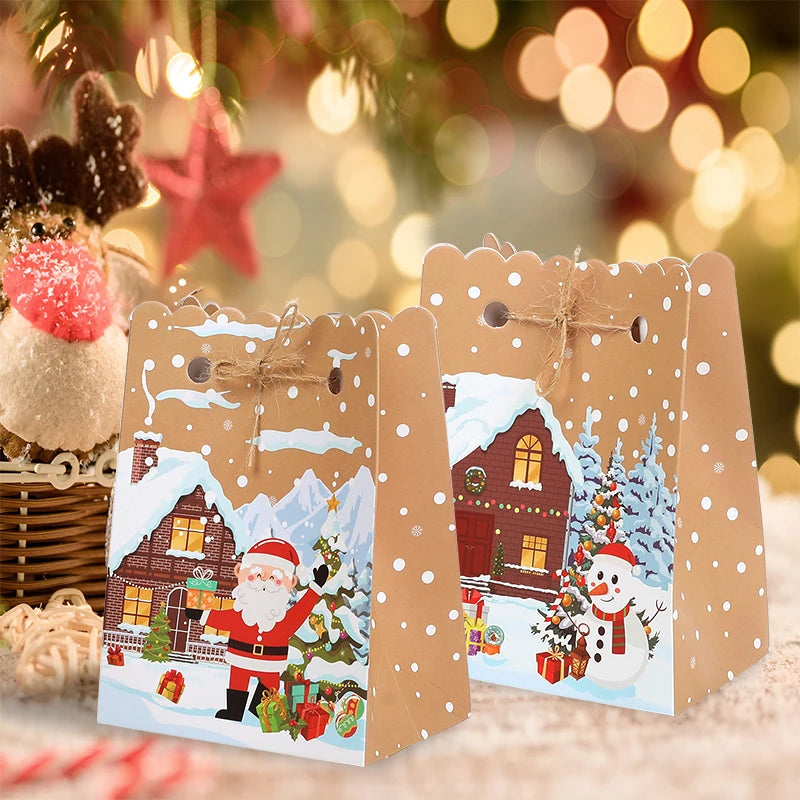 5-30Pcs Christmas Gift Box with rope Cartoon Santa Claus Candy Cookies Packaging Bag Christmas Party Home Decor New Year 2026