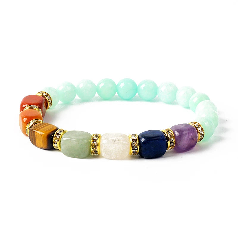 Natural Stone 7 Chakra Bracelets Reiki Healing Energy Hematite Tiger Eye Beaded Elastic Bracelets for Women Girls Yoga Jewelry