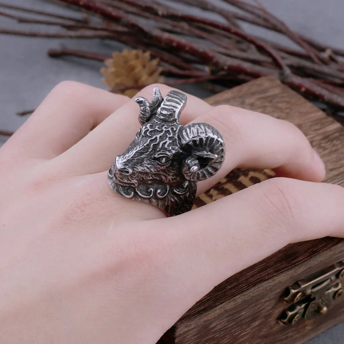316L Stainless Steel Vintage Goat Sheep Animal Rings Men's Fashion Hip Hop Biker Rings Animal Jewelry Birthday Creative Gifts