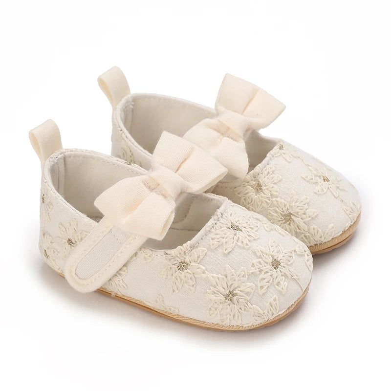 Cute Lace Baby Princess Shoes for Spring And Autumn 0-18M Infant Girls Anti-Slip Rubber Sole Bow Detail Anti-Slip Footwear