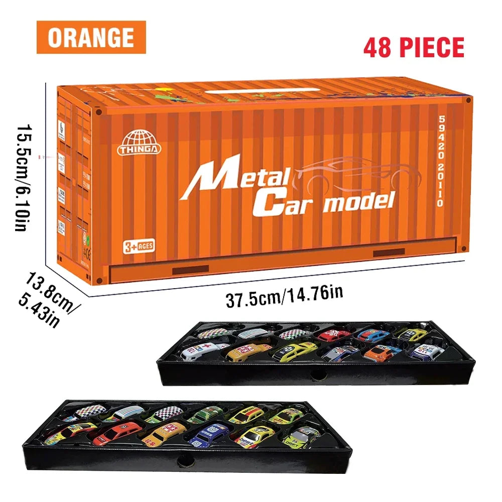 Christmas Gift 48Pieces Alloy Racing Car Models Scale Cars Set Container Storage Toy Metal Trucks Vehicles Model for for Kids