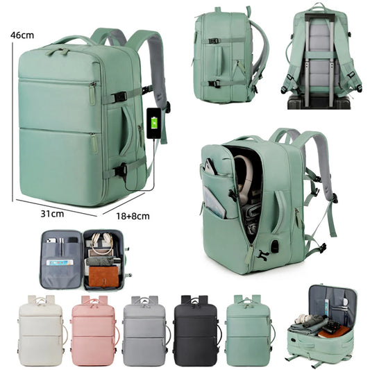 Unisex Travel Backpack with USB Port Shoe Compartment Large Oxford Laptop Bag Breathable Padded Straps Dual Zippers for Commute