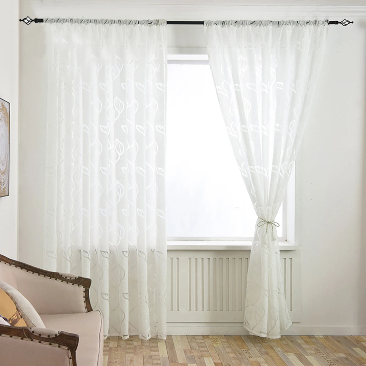 Simple and Casual Style Leaf Cutting Flower Gauze Curtain Suitable for Bedroom Living Room Home Decoration 1PC