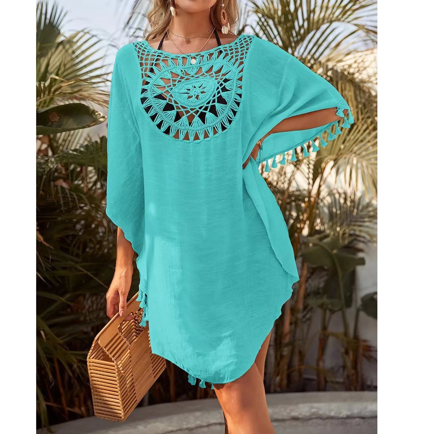 Sexy Loose Fashion Cotton Linen Beach Dress Plain Colour Bikini Cover UP Swimsuit Hollow Out Casual Vacation Dress Robe De Plage